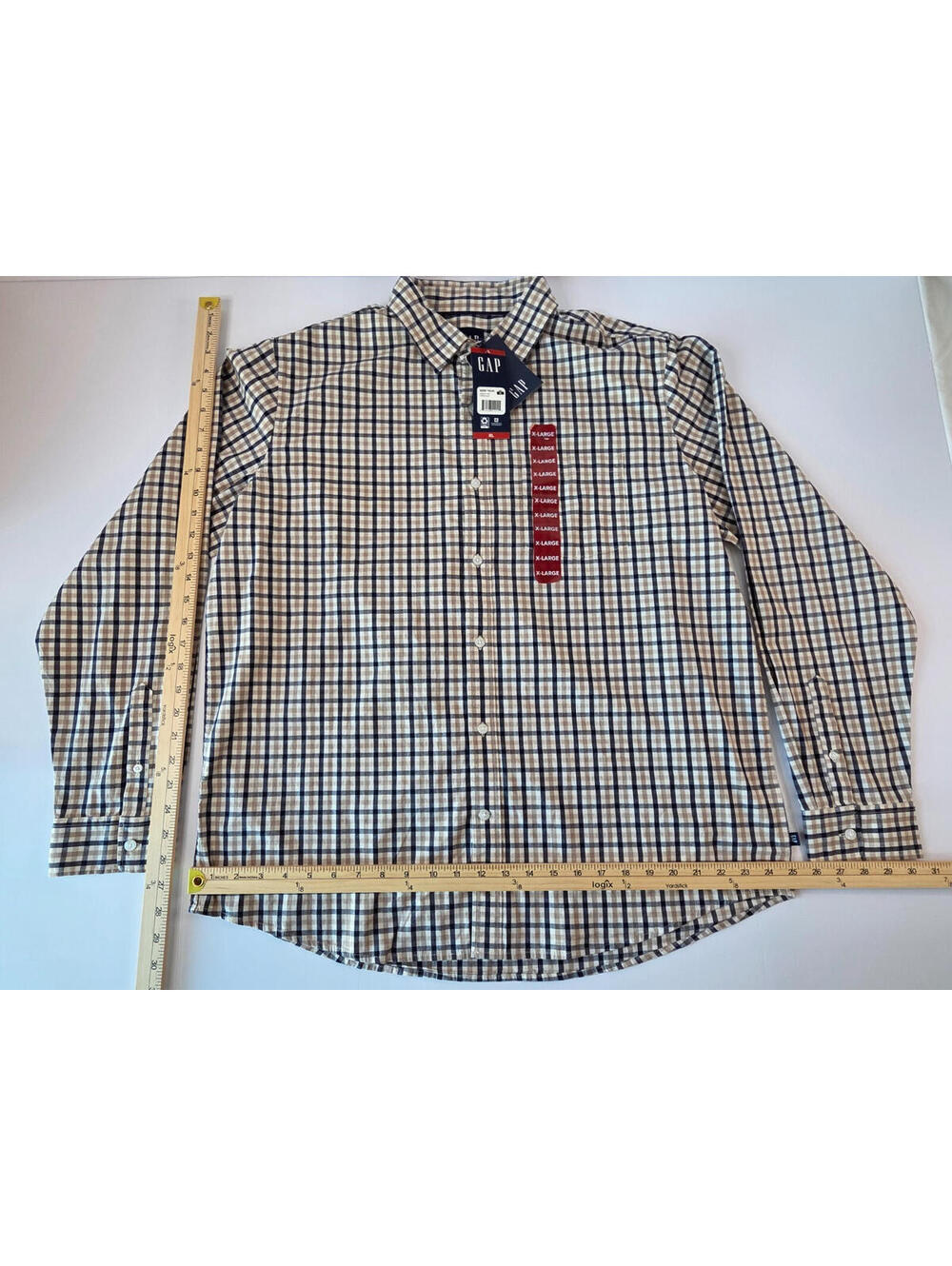 NEW With Tags-GAP Woven Tan Plaid Long Sleeve Button Down-Men's XL-MSRP $59.95 - Picture 6 of 7
